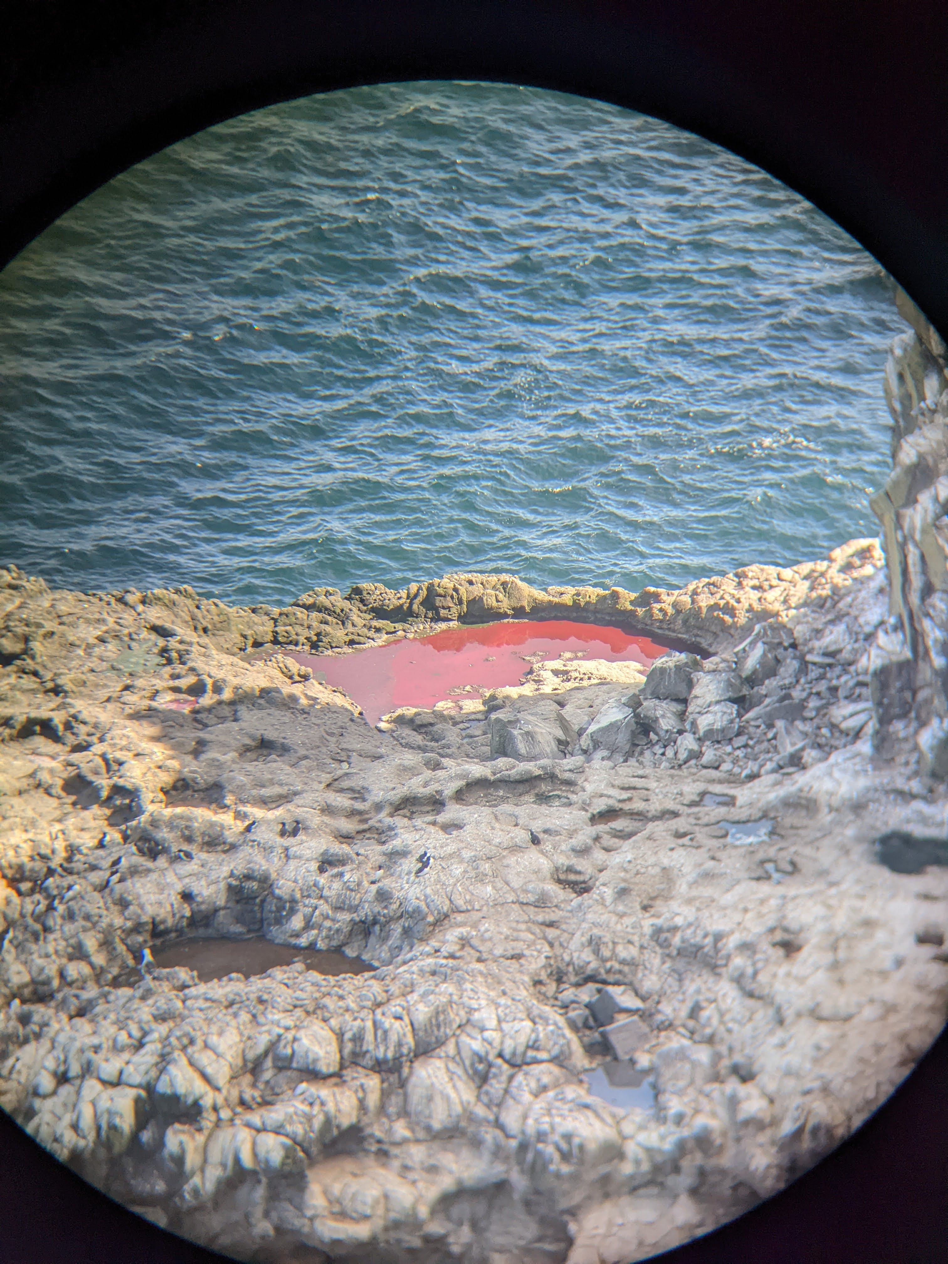 the red pool at the bottom of the sea stack